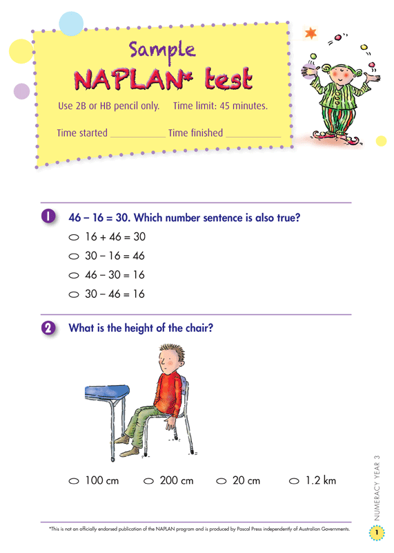Opening page of the pull-out practice test from the Blake's Back to Basics Year 3 NAPLAN-style Numeracy workbook