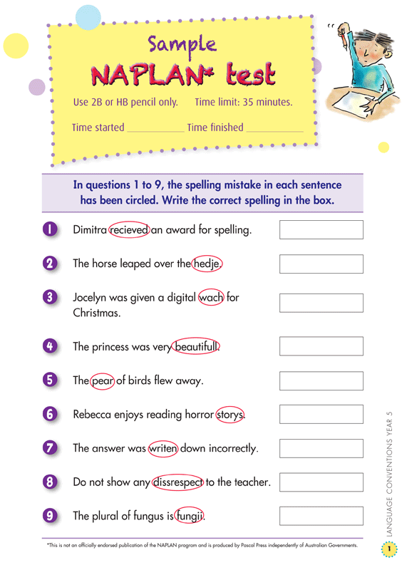Opening page of the pull-out practice test from the Blake's Back to Basics Year 5 NAPLAN-style Language Conventions workbook