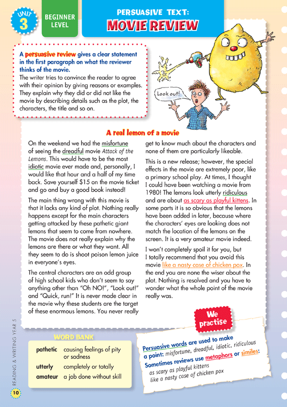 Sample interior page from the Blake's Back to Basics Year 5 NAPLAN-style Reading and Writing workbook as shown in the publisher gallery