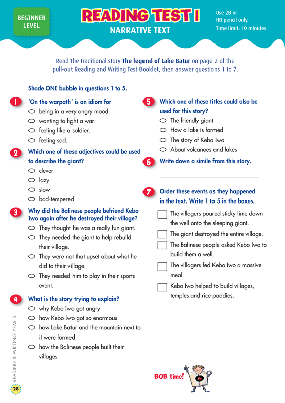 Sample interior page from the Blake's Back to Basics Year 5 NAPLAN-style Reading and Writing workbook as shown in the publisher gallery