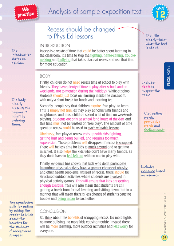 Sample interior page from the Blake's Back to Basics Year 5 NAPLAN-style Reading and Writing workbook as shown in the publisher gallery