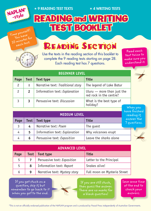 Opening page of the pull-out practice test from the Blake's Back to Basics Year 5 NAPLAN-style Reading and Writing workbook