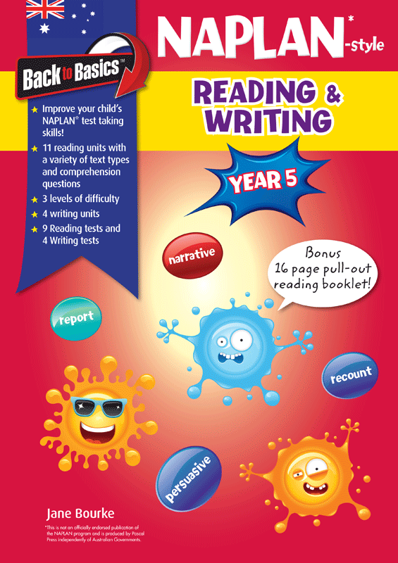 Front cover of the Blake's Back to Basics Year 5 NAPLAN-style Reading and Writing workbook from Pascal Press