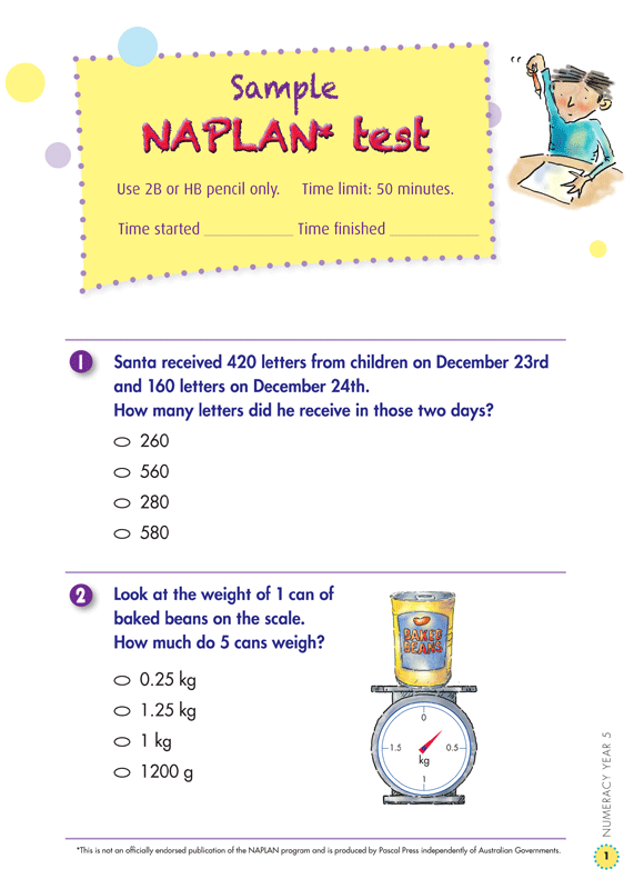 Opening page of the pull-out practice test from the Blake's Back to Basics Year 5 NAPLAN-style Numeracy workbook