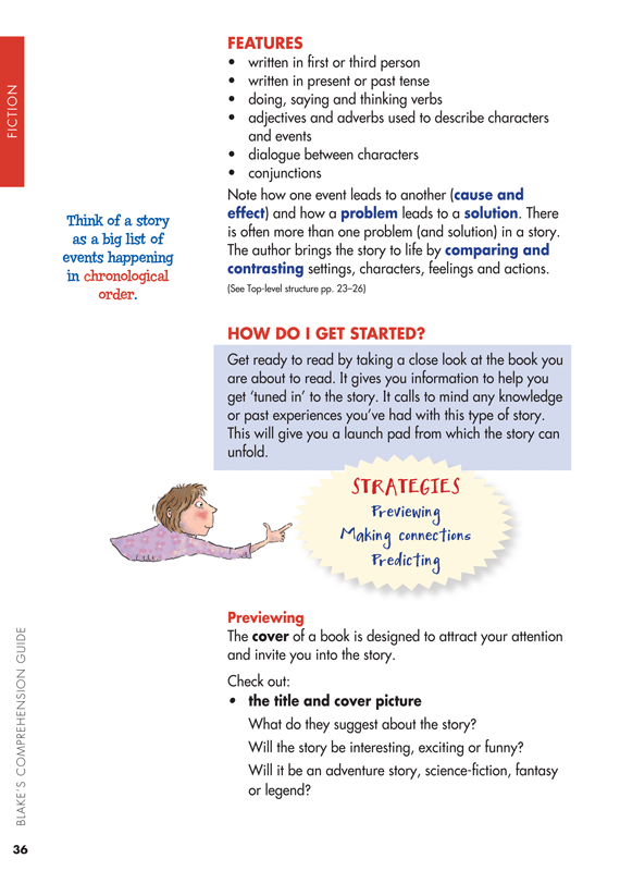 Sample interior page from Blake's Comprehension Guide showing explanations and worked examples in colour