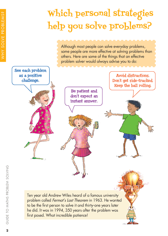 Sample interior page from Blake's Guide to Maths Problem Solving showing explanations and worked examples in colour
