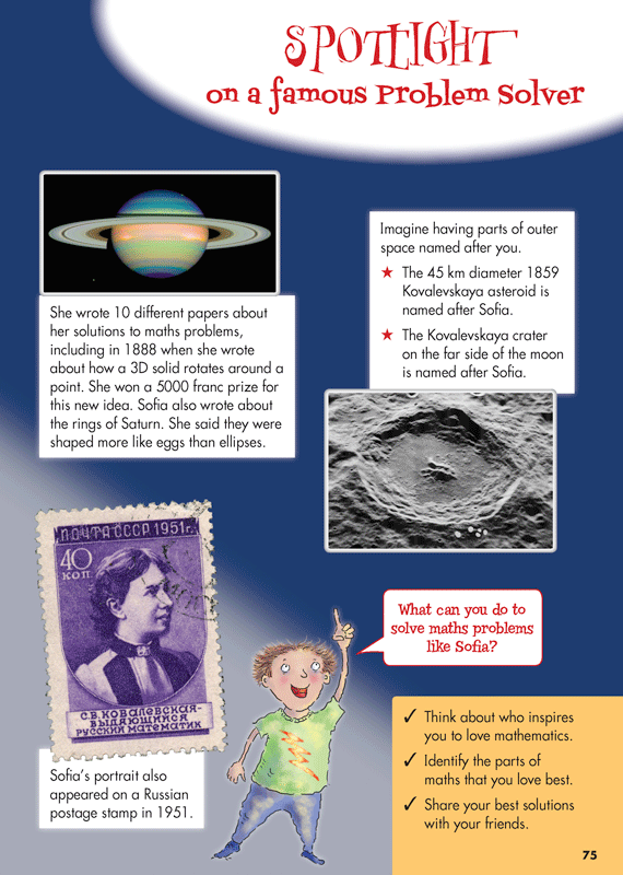 Sample interior page from Blake's Guide to Maths Problem Solving showing explanations and worked examples in colour