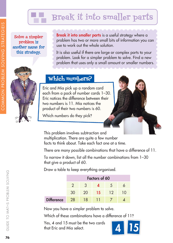 Sample interior page from Blake's Guide to Maths Problem Solving showing explanations and worked examples in colour