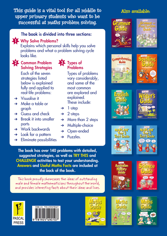 Back cover of Blake's Guide to Maths Problem Solving showing the series branding and a summary of the book's contents