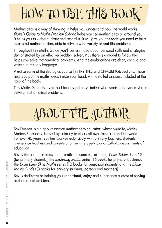 Sample interior page from Blake's Guide to Maths Problem Solving showing explanations and worked examples in colour