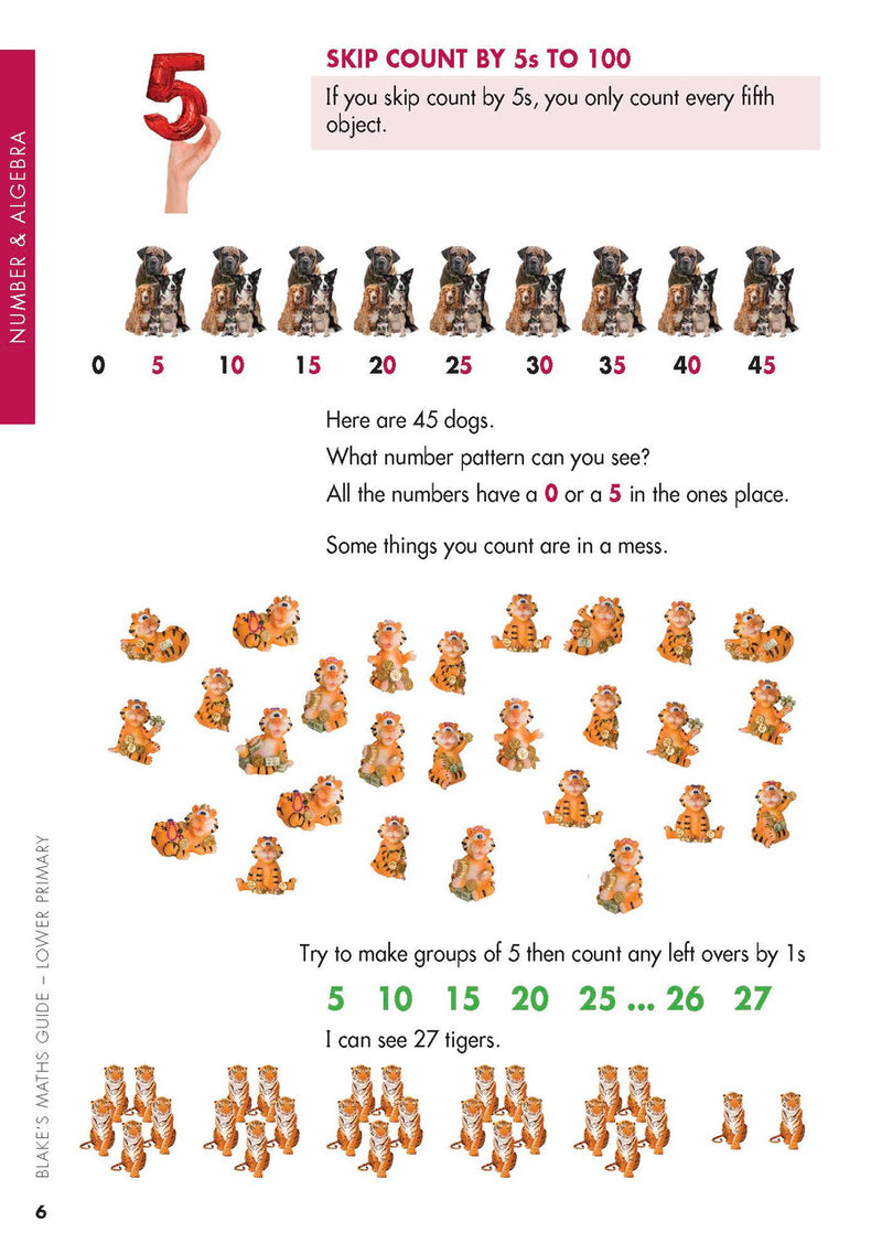 Sample interior page from Blake's Maths Guide Lower Primary showing explanations and worked examples in colour