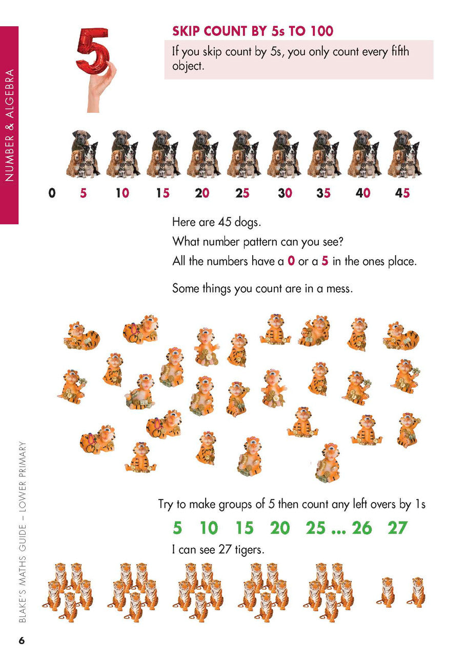 Sample interior page from Blake's Maths Guide Lower Primary showing explanations and worked examples in colour