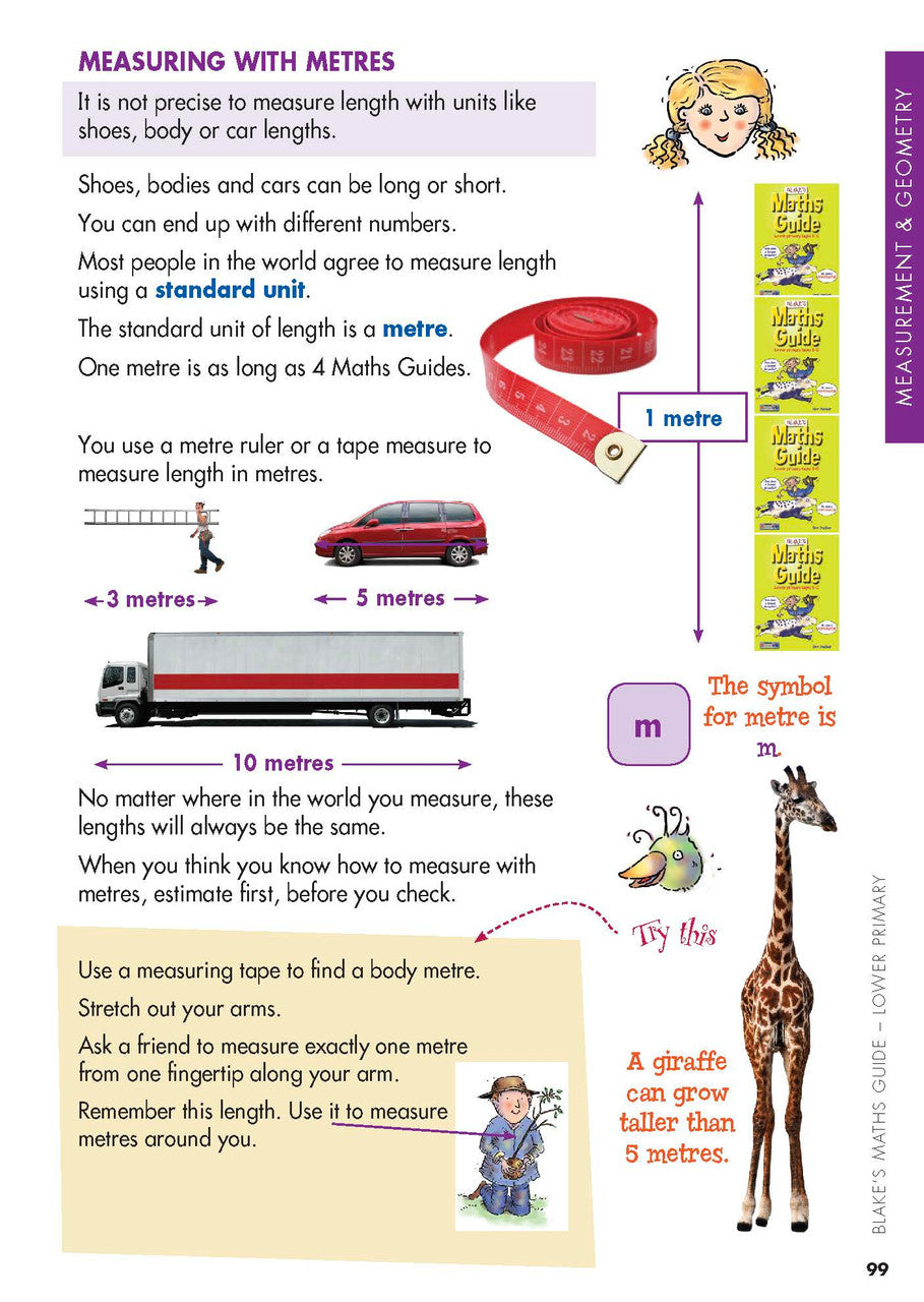 Sample interior page from Blake's Maths Guide Lower Primary showing explanations and worked examples in colour