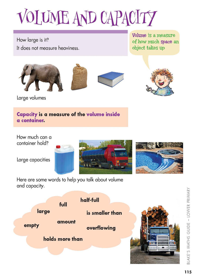 Sample interior page from Blake's Maths Guide Lower Primary showing explanations and worked examples in colour