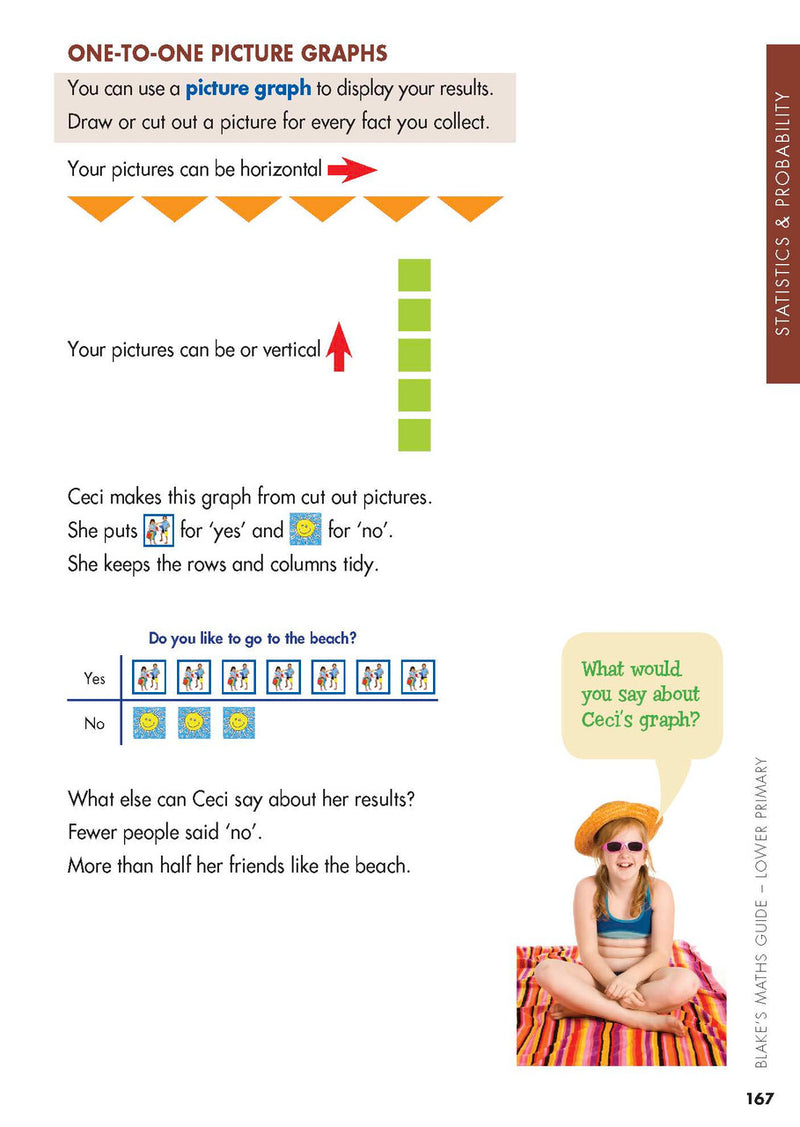 Sample interior page from Blake's Maths Guide Lower Primary showing explanations and worked examples in colour