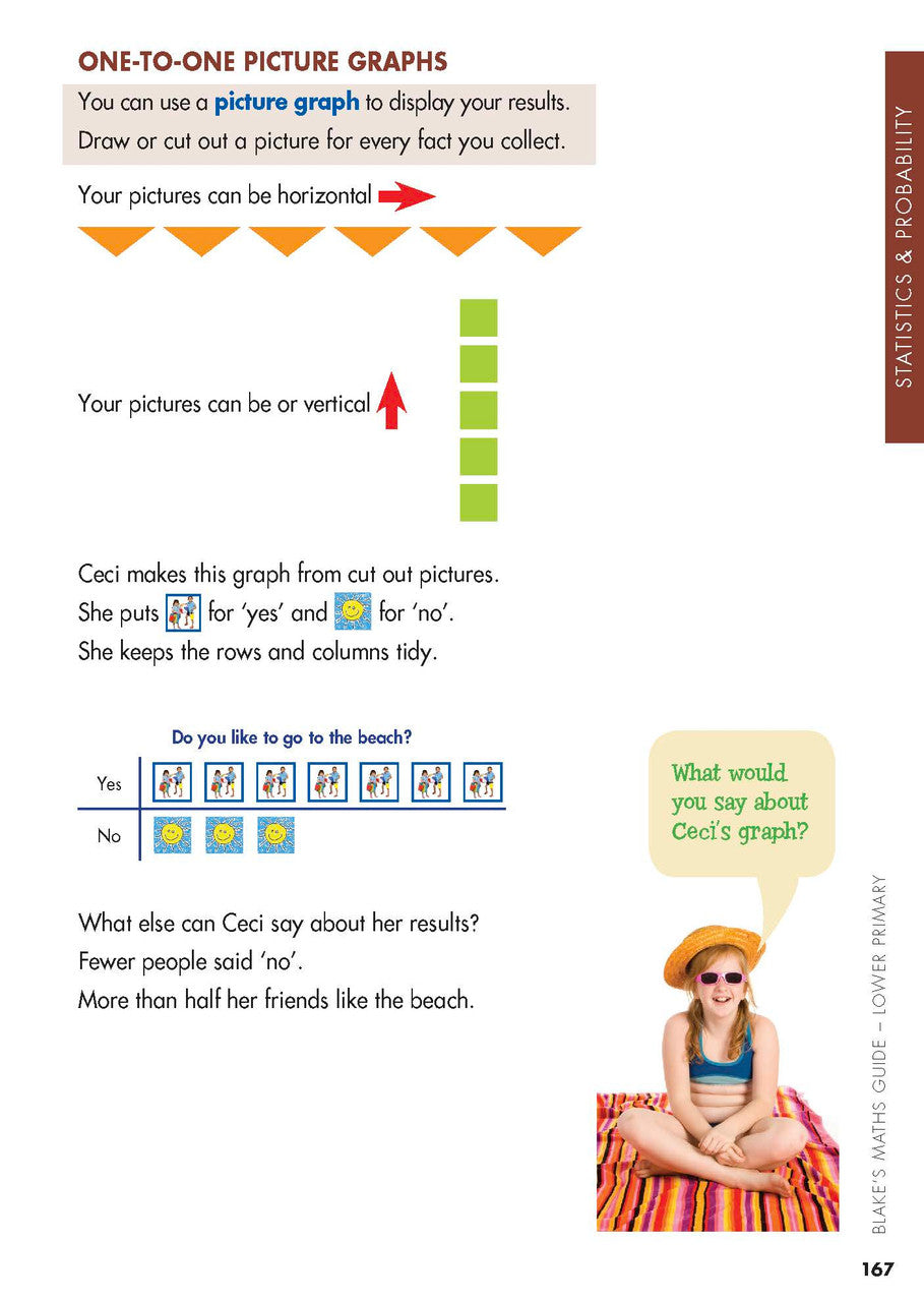 Sample interior page from Blake's Maths Guide Lower Primary showing explanations and worked examples in colour