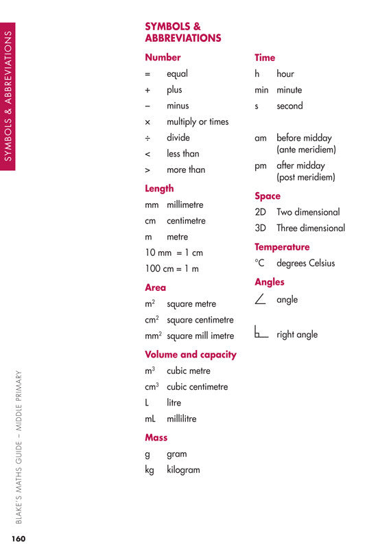 Sample interior page from Blake's Maths Guide Middle Primary showing explanations and worked examples in colour