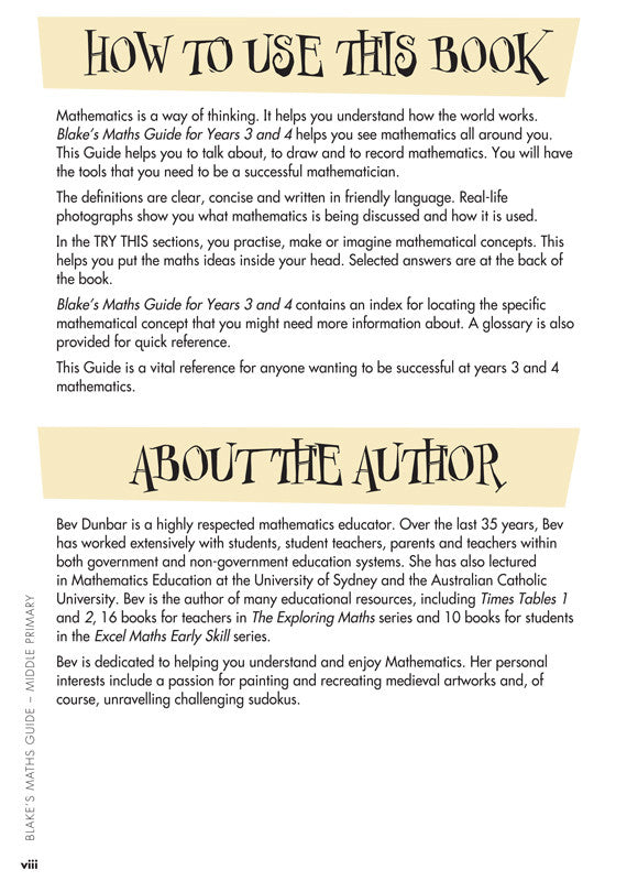 Sample interior page from Blake's Maths Guide Middle Primary showing explanations and worked examples in colour