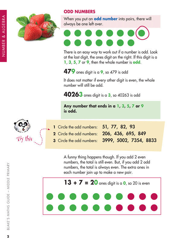 Sample interior page from Blake's Maths Guide Middle Primary showing explanations and worked examples in colour