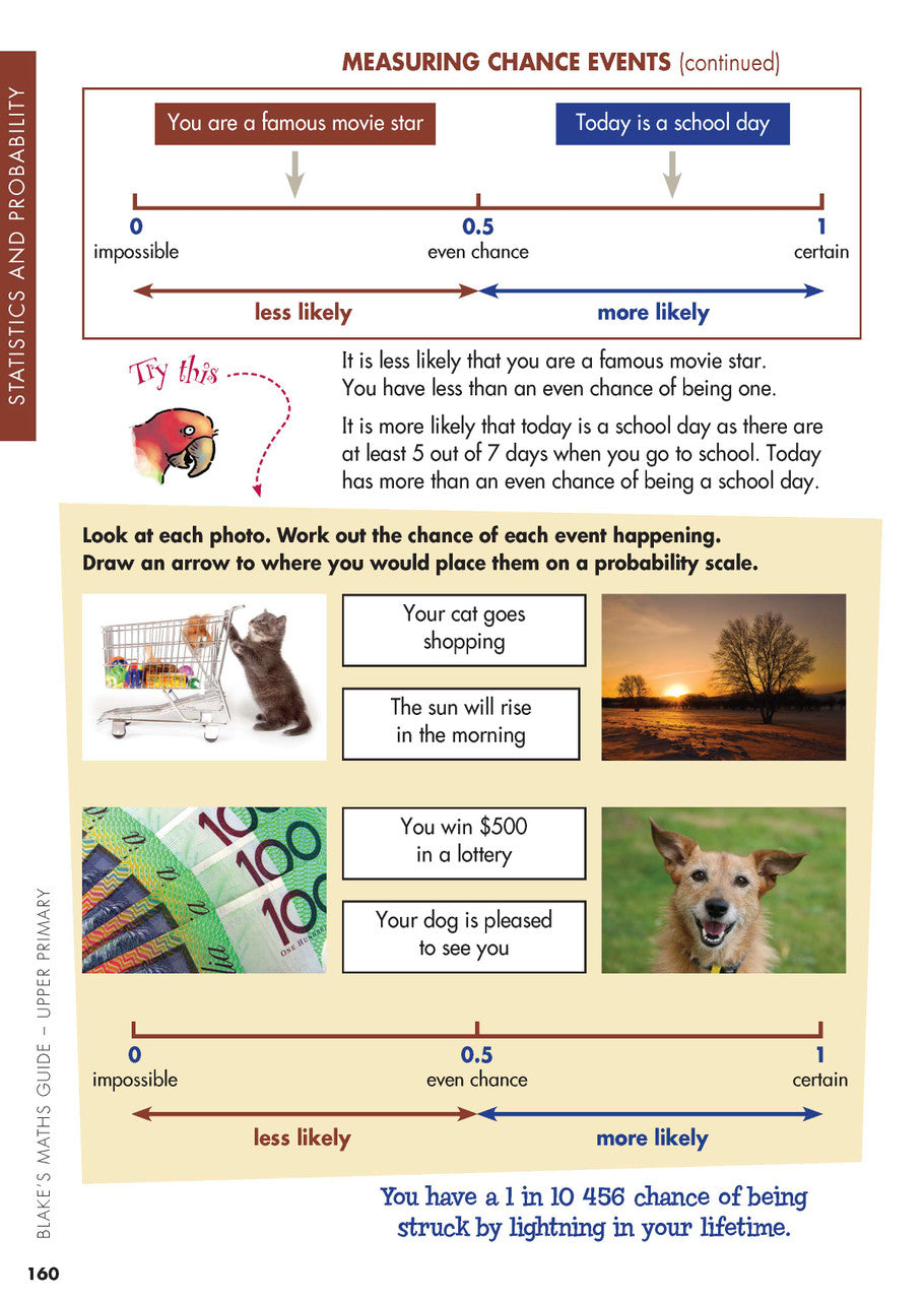 Sample interior page from Blake's Maths Guide Upper Primary showing explanations and worked examples in colour