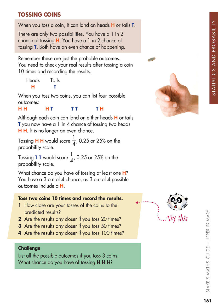 Sample interior page from Blake's Maths Guide Upper Primary showing explanations and worked examples in colour