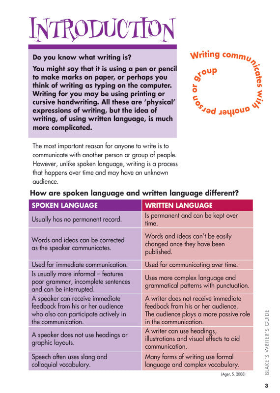 Sample interior page from Blake's Writer's Guide for primary students as shown in the publisher gallery