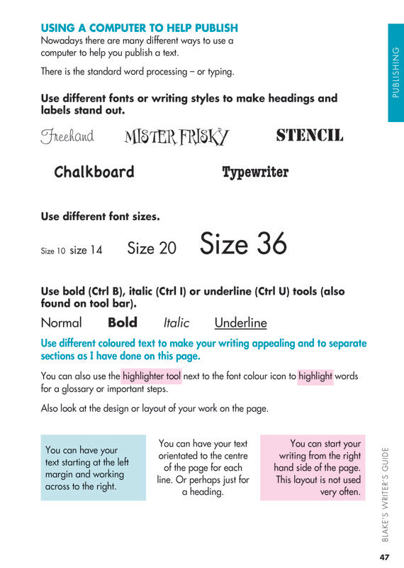 Sample interior page from Blake's Writer's Guide for primary students as shown in the publisher gallery