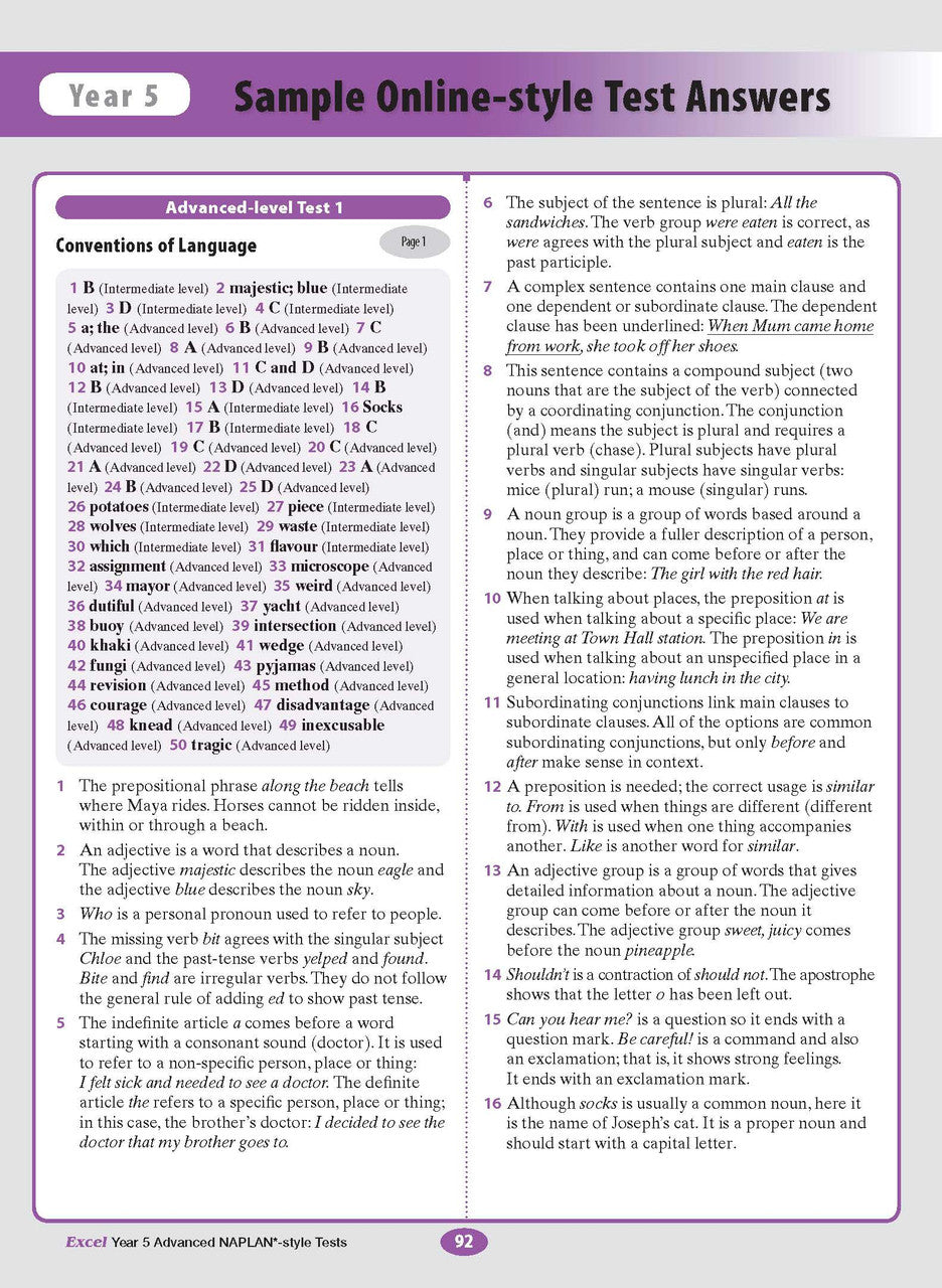 Sample interior page from the Excel Advanced Year 5 NAPLAN-style Tests workbook as shown in the publisher gallery
