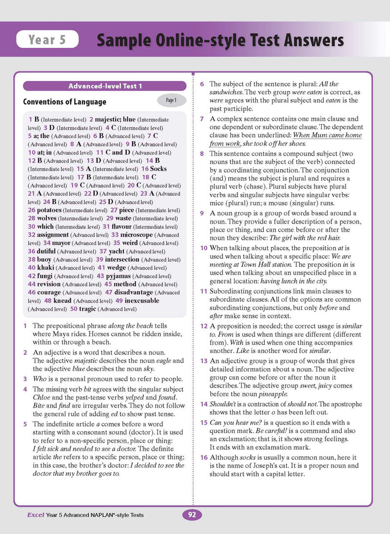 Sample interior page from the Excel Advanced Year 5 NAPLAN-style Tests workbook as shown in the publisher gallery