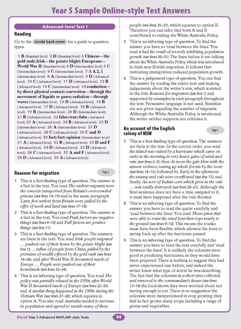 Sample interior page from the Excel Advanced Year 5 NAPLAN-style Tests workbook as shown in the publisher gallery