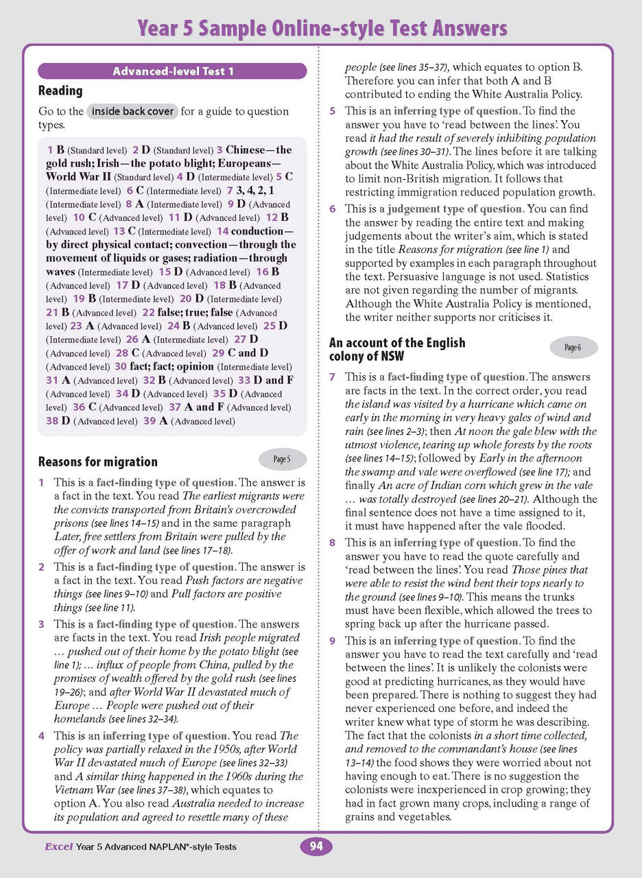 Sample interior page from the Excel Advanced Year 5 NAPLAN-style Tests workbook as shown in the publisher gallery