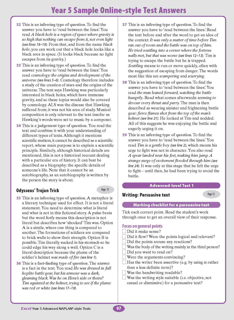 Sample interior page from the Excel Advanced Year 5 NAPLAN-style Tests workbook as shown in the publisher gallery