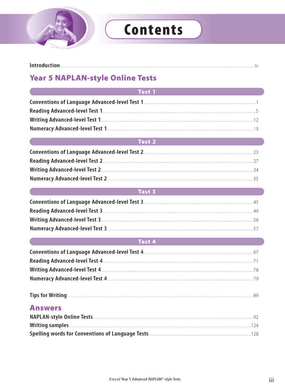 Sample interior page from the Excel Advanced Year 5 NAPLAN-style Tests workbook as shown in the publisher gallery