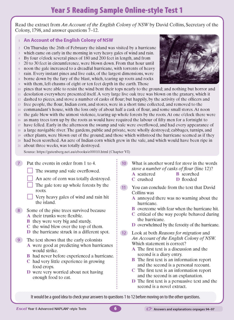Sample interior page from the Excel Advanced Year 5 NAPLAN-style Tests workbook as shown in the publisher gallery