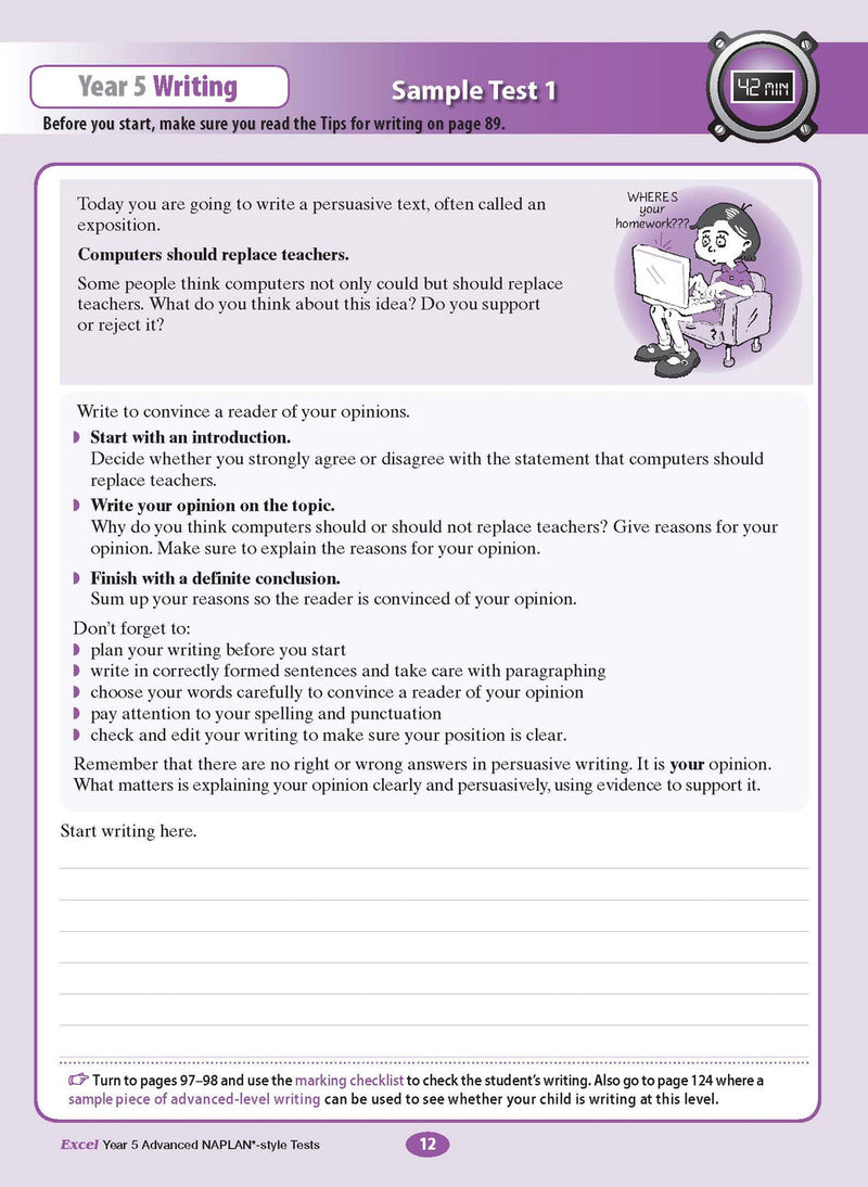 Sample interior page from the Excel Advanced Year 5 NAPLAN-style Tests workbook as shown in the publisher gallery