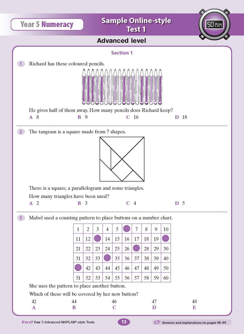 Sample interior page from the Excel Advanced Year 5 NAPLAN-style Tests workbook as shown in the publisher gallery