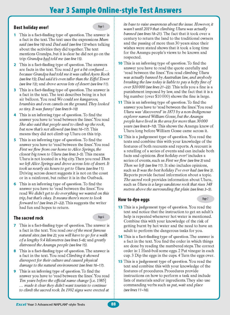 Sample interior page from the Excel Advanced Year 3 NAPLAN-style Tests workbook as shown in the publisher gallery