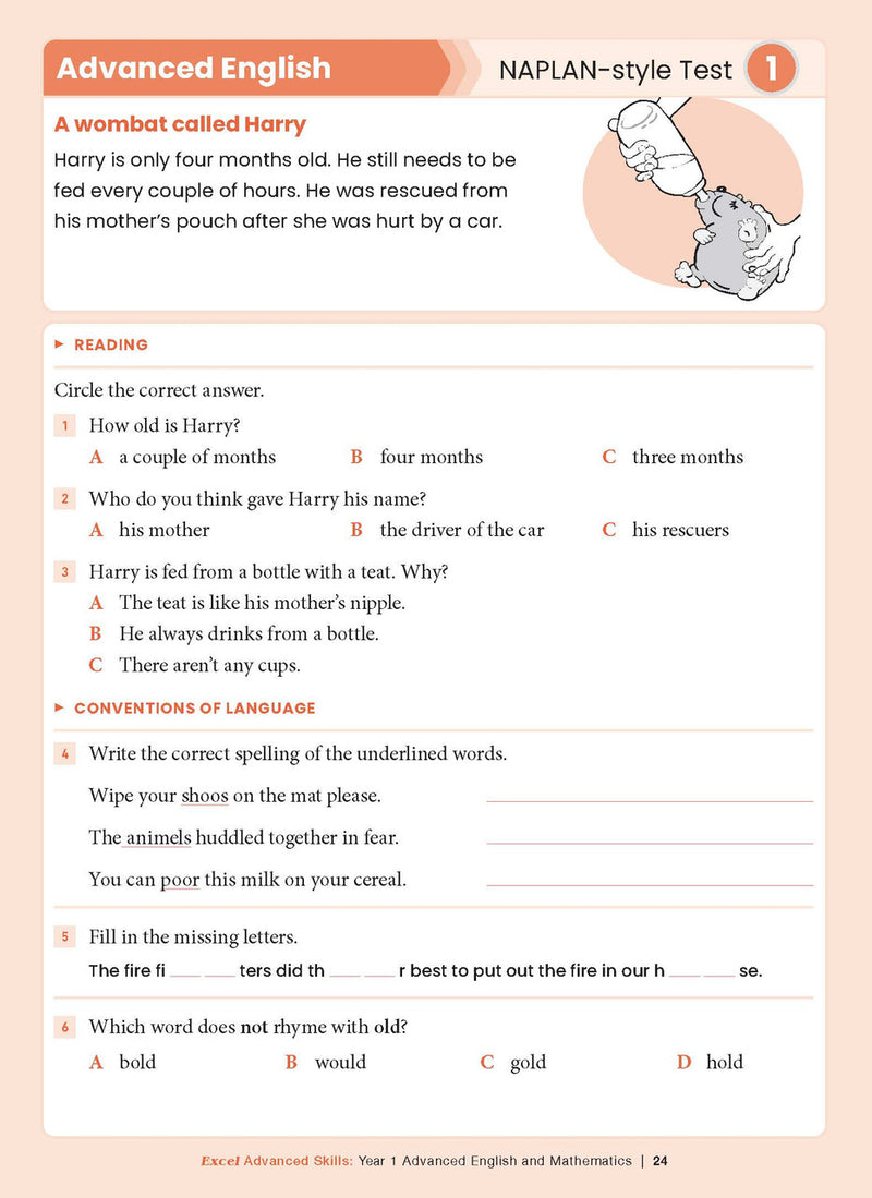 Sample interior page from the Excel Advanced Skills Advanced English and Mathematics Year 1 workbook, the eleventh image in the publisher gallery