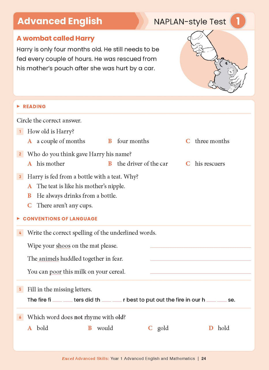 Sample interior page from the Excel Advanced Skills Advanced English and Mathematics Year 1 workbook, the eleventh image in the publisher gallery