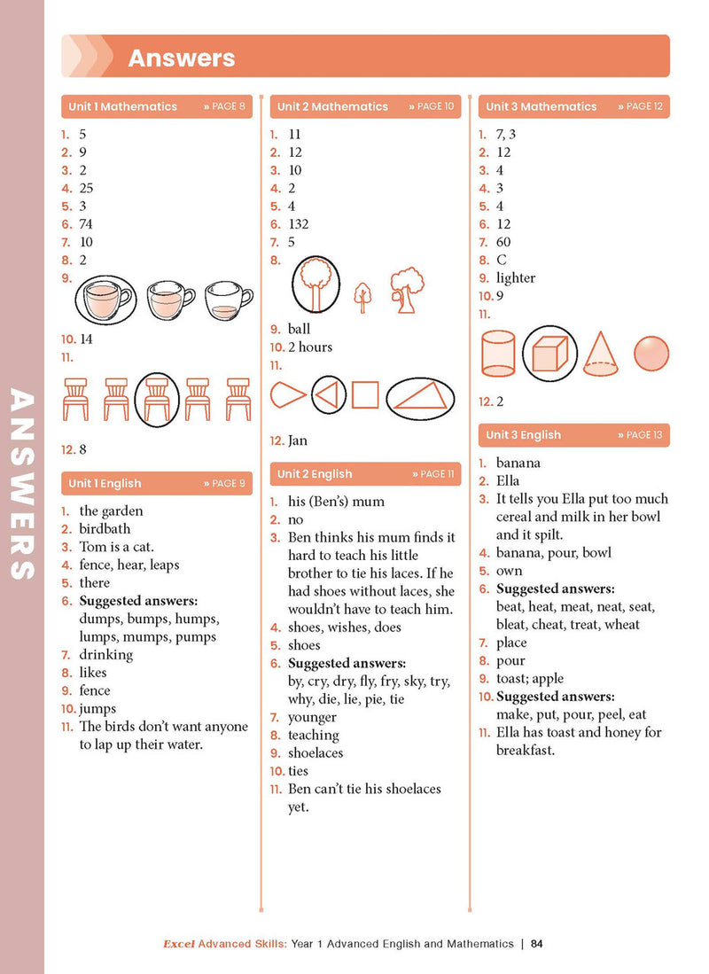 Sample interior page from the Excel Advanced Skills Advanced English and Mathematics Year 1 workbook, the thirteenth image in the publisher gallery