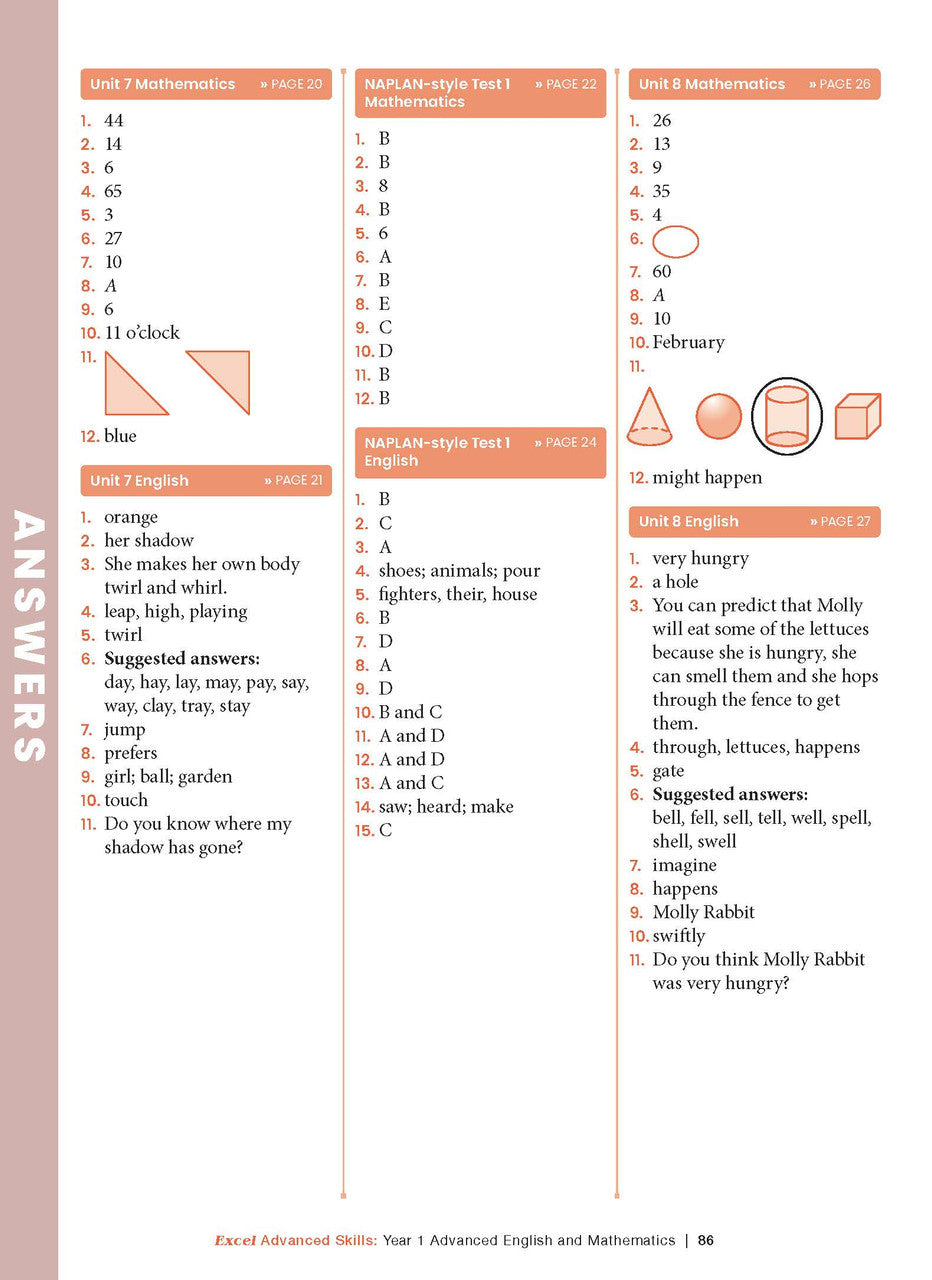 Sample interior page from the Excel Advanced Skills Advanced English and Mathematics Year 1 workbook, the fourteenth image in the publisher gallery