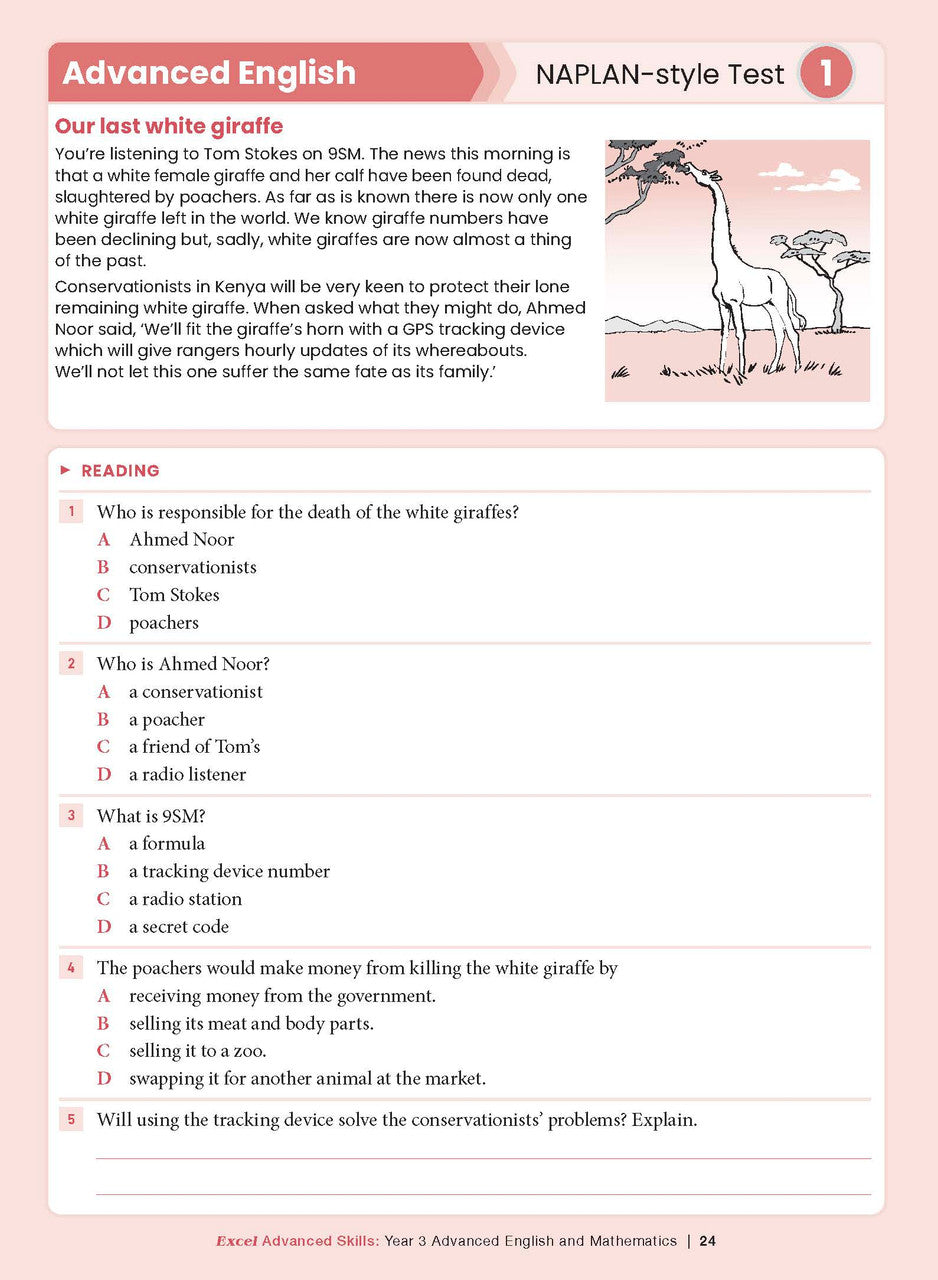 Sample interior page from the Excel Advanced Skills Advanced English and Mathematics Year 3 workbook, the tenth image in the publisher gallery