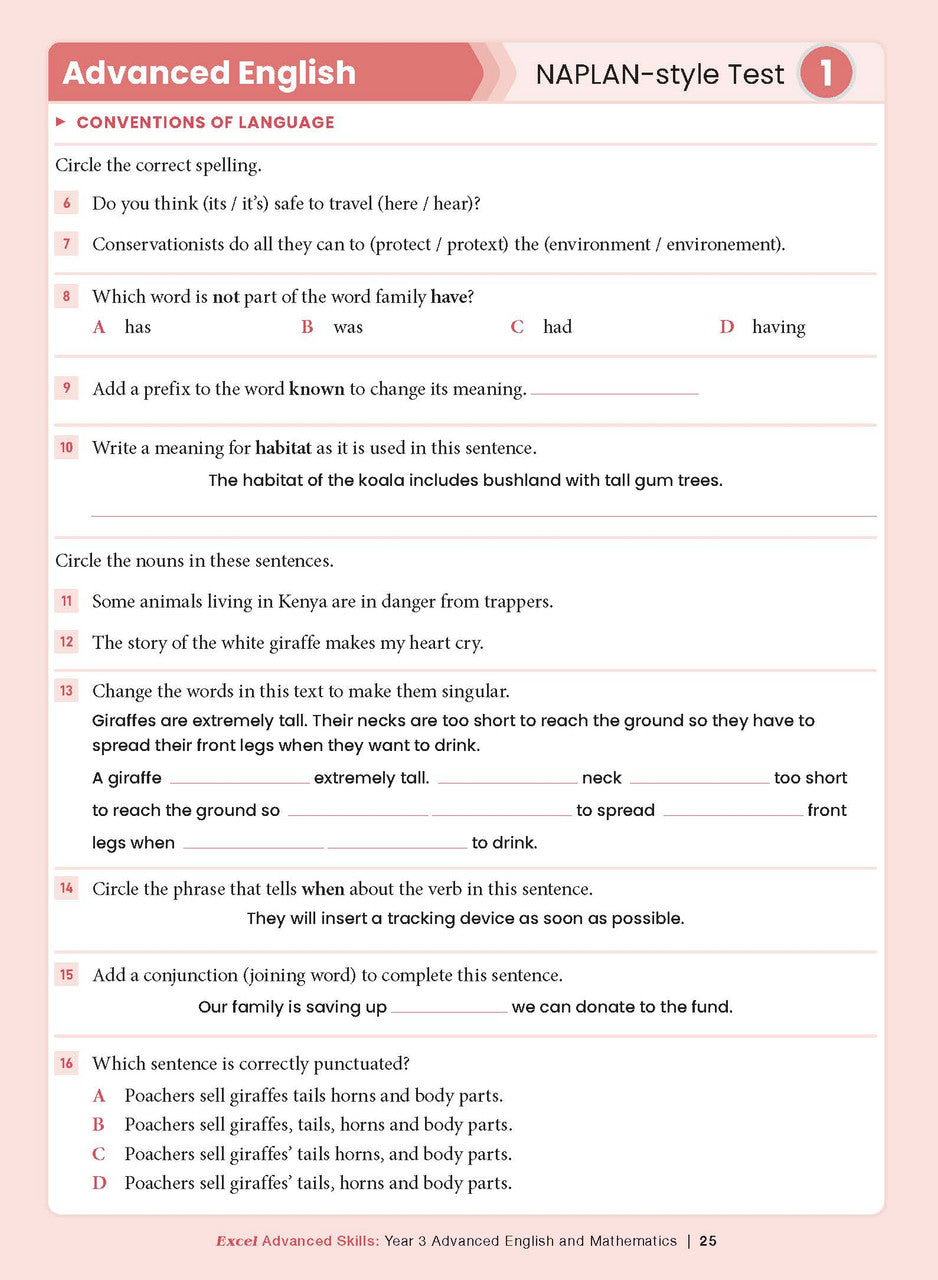 Sample interior page from the Excel Advanced Skills Advanced English and Mathematics Year 3 workbook, the eleventh image in the publisher gallery