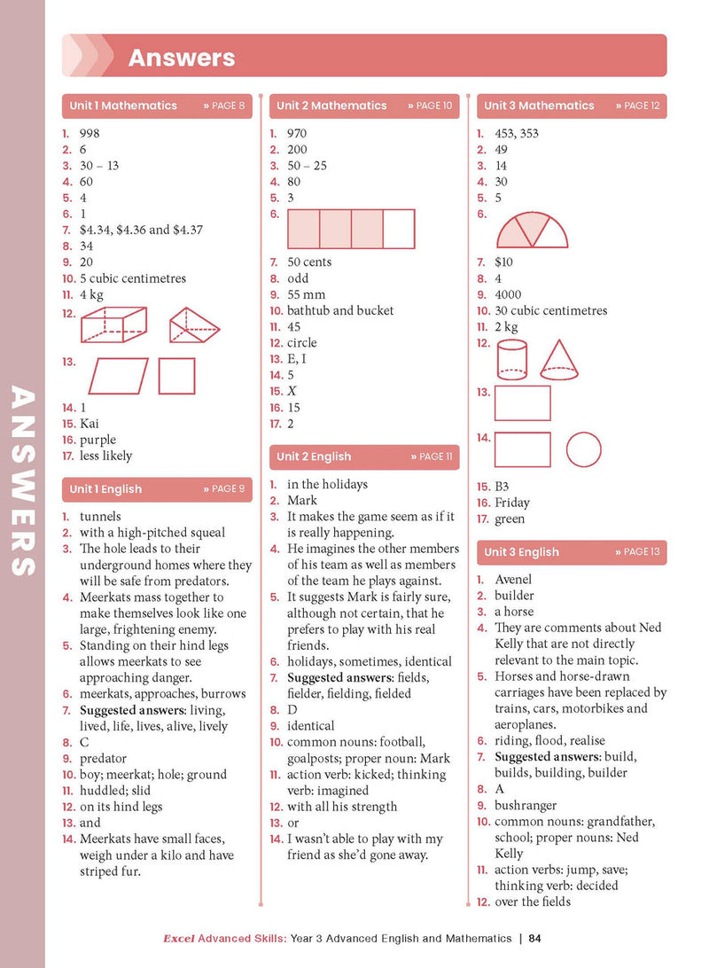 Sample interior page from the Excel Advanced Skills Advanced English and Mathematics Year 3 workbook, the twelfth image in the publisher gallery