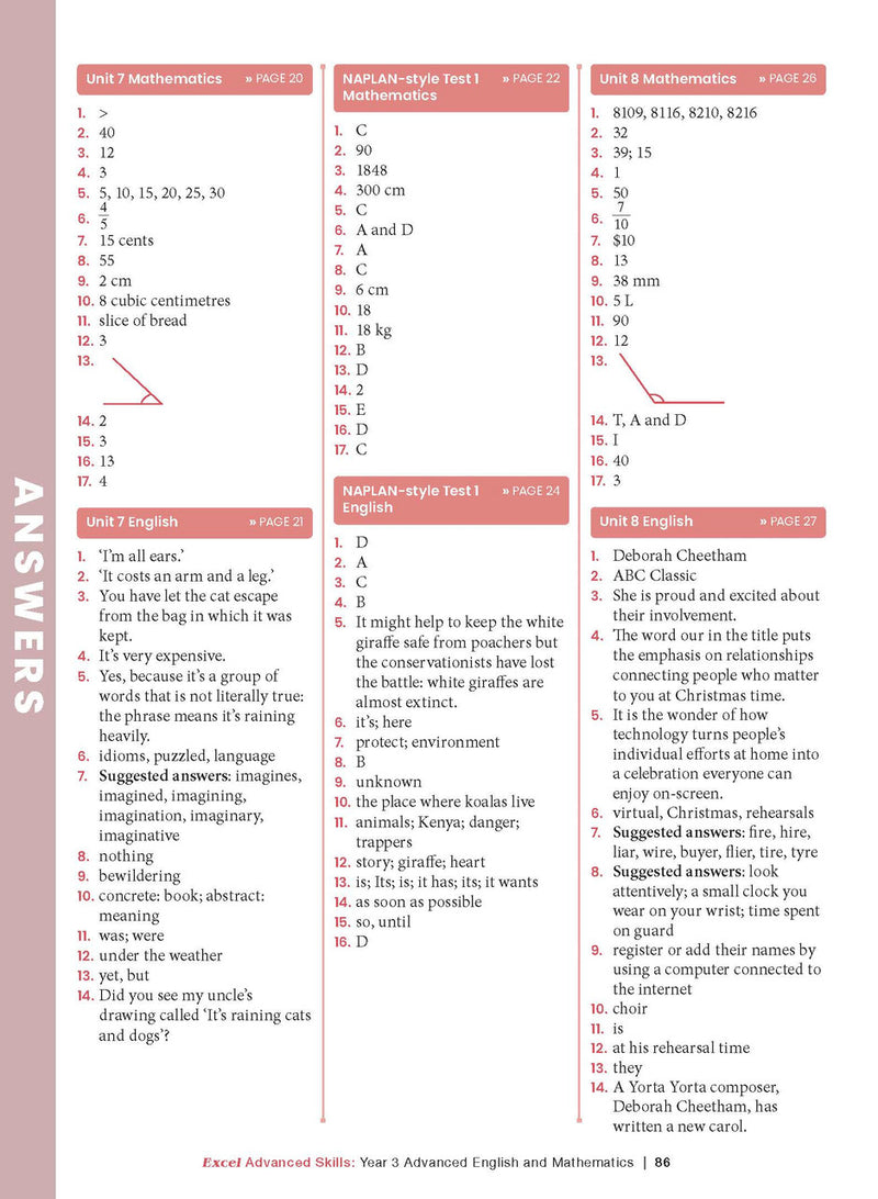 Sample interior page from the Excel Advanced Skills Advanced English and Mathematics Year 3 workbook, the thirteenth image in the publisher gallery