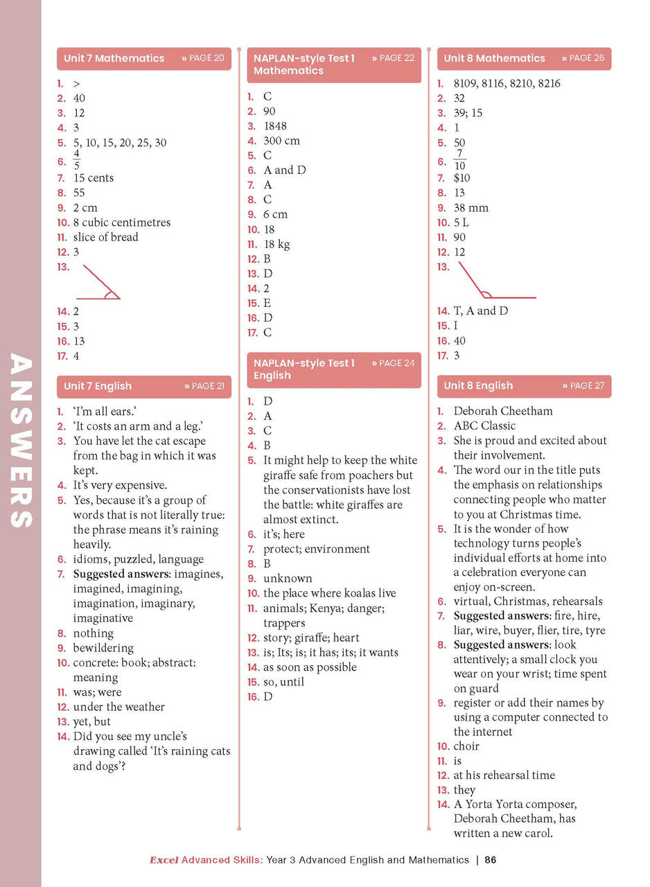 Sample interior page from the Excel Advanced Skills Advanced English and Mathematics Year 3 workbook, the thirteenth image in the publisher gallery