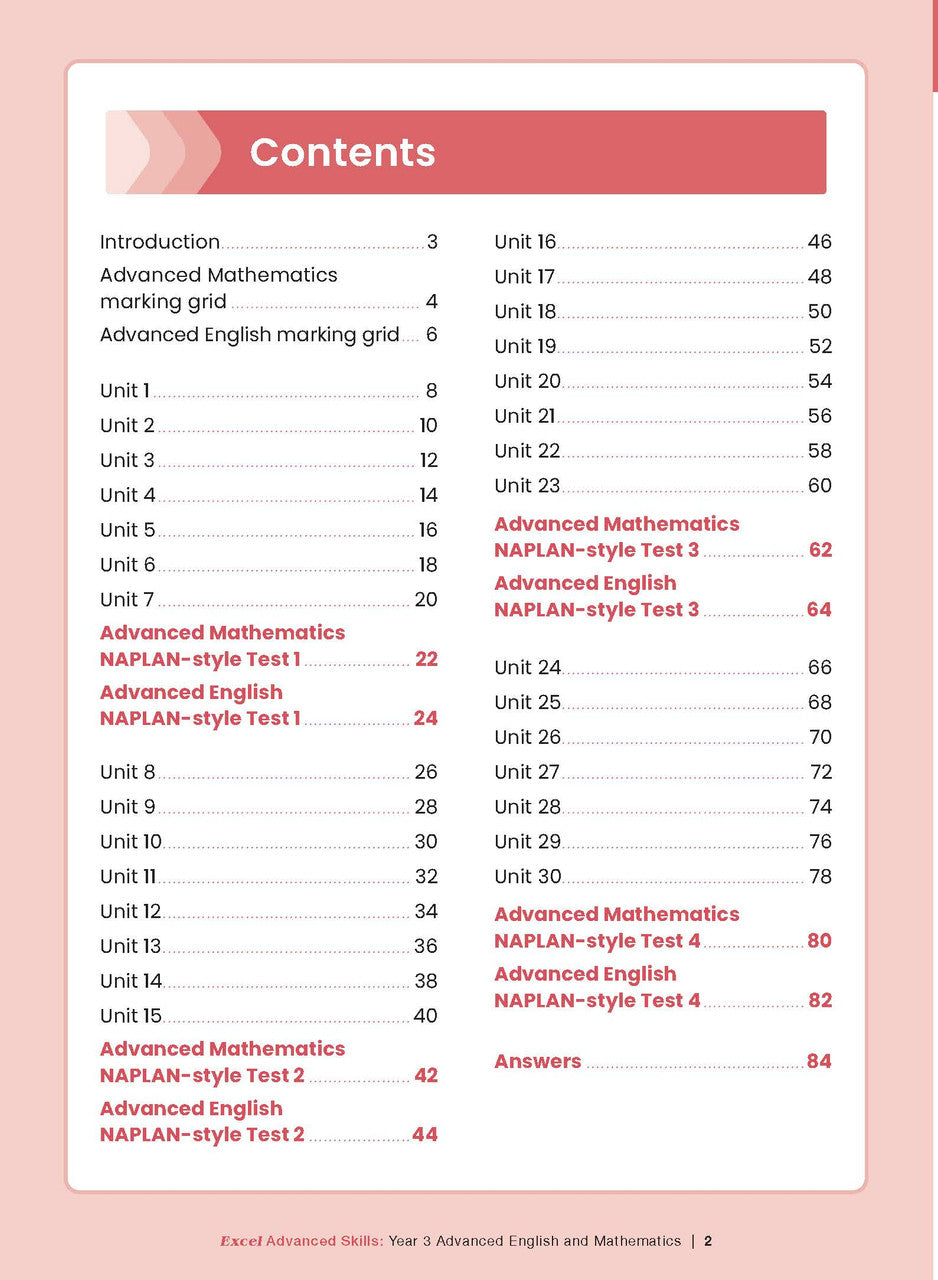 Sample interior page from the Excel Advanced Skills Advanced English and Mathematics Year 3 workbook, the second image in the publisher gallery