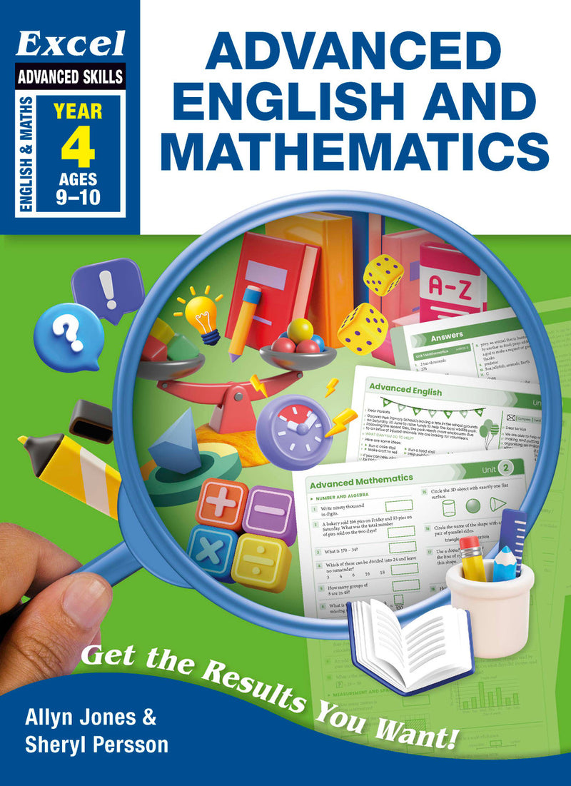 Front cover of the Excel Advanced Skills Advanced English and Mathematics Year 4 workbook published by Pascal Press