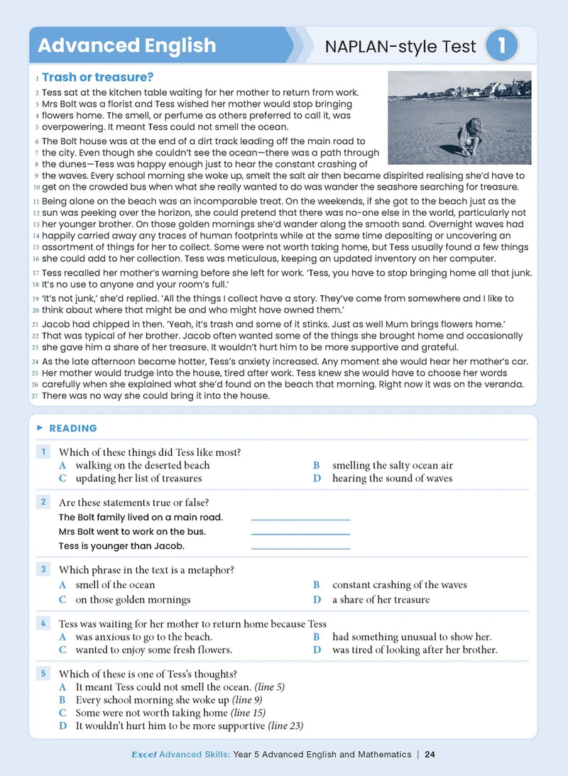 Sample interior page from the Excel Advanced Skills Advanced English and Mathematics Year 5 workbook, the eleventh image in the publisher gallery