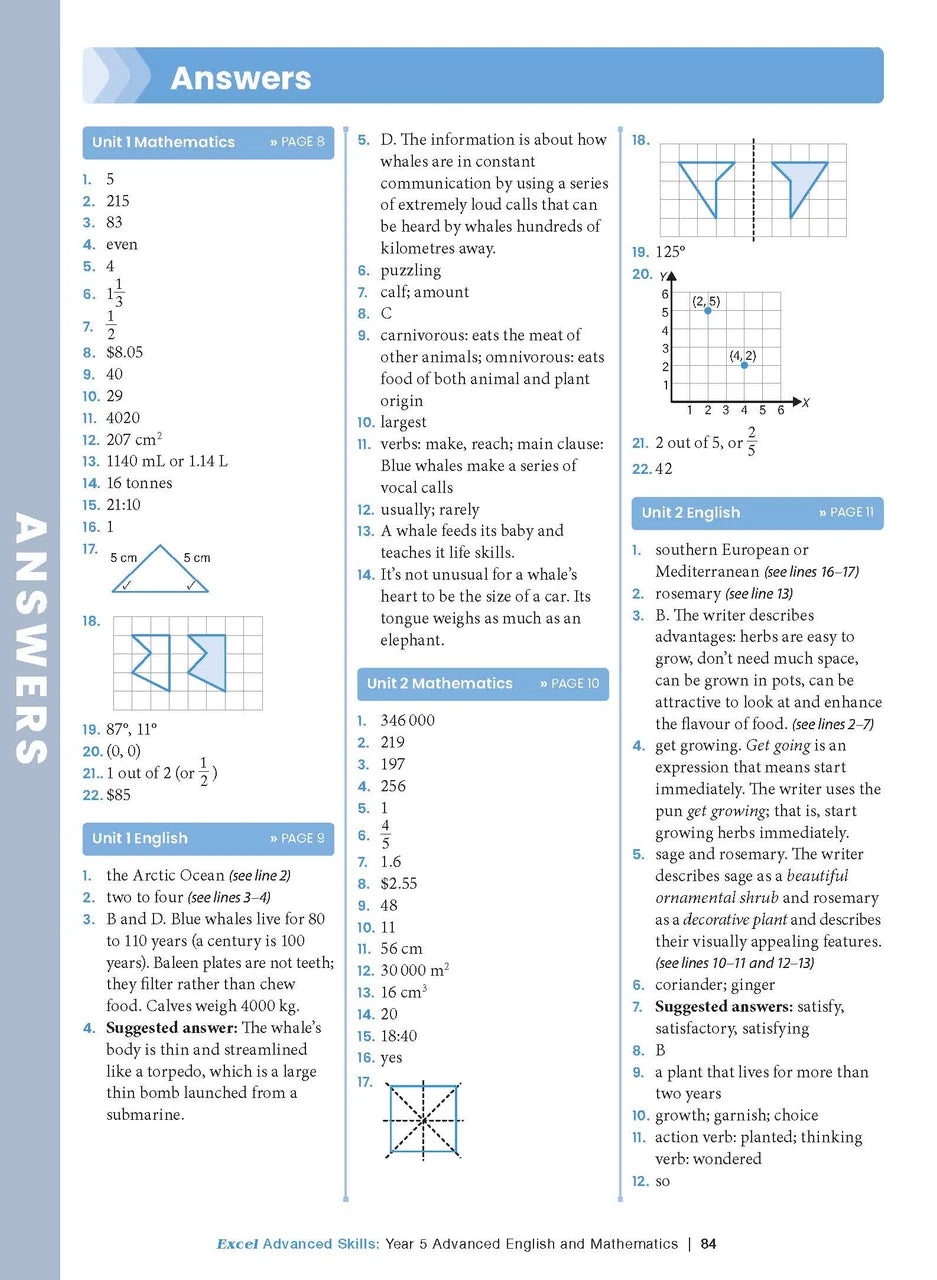 Sample interior page from the Excel Advanced Skills Advanced English and Mathematics Year 5 workbook, the thirteenth image in the publisher gallery